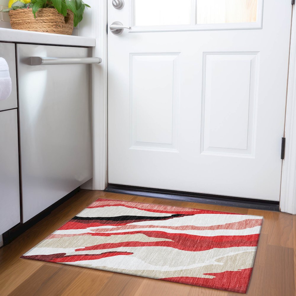 Premium Machine Washable Mayfield AMF1047 Red 1'8" x 2'6" Rug. Picture 5