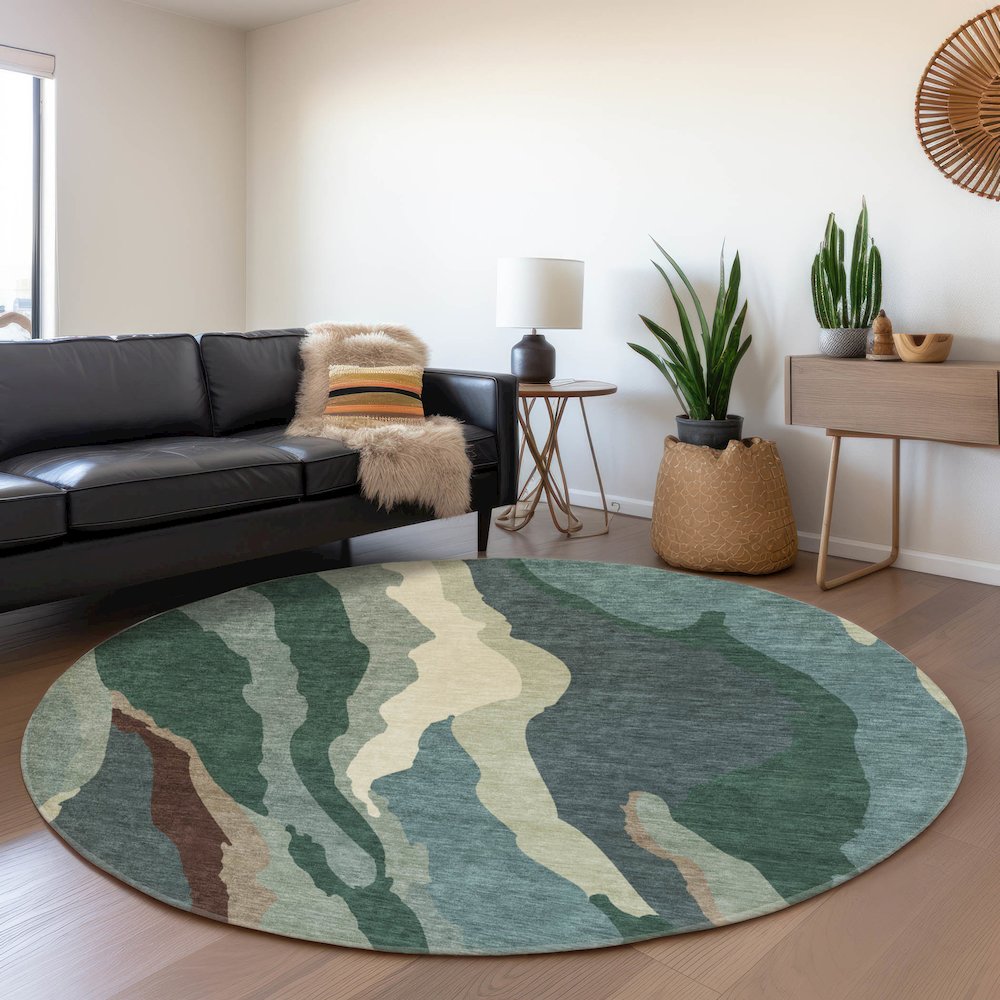 Premium Machine Washable Mayfield AMF1047 Sage 8' x 8' Round Rug. Picture 5