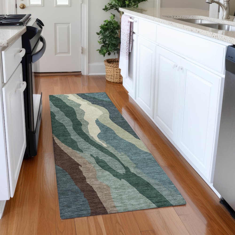 Premium Machine Washable Mayfield AMF1047 Sage 2'3" x 7'6" Runner Rug. Picture 5