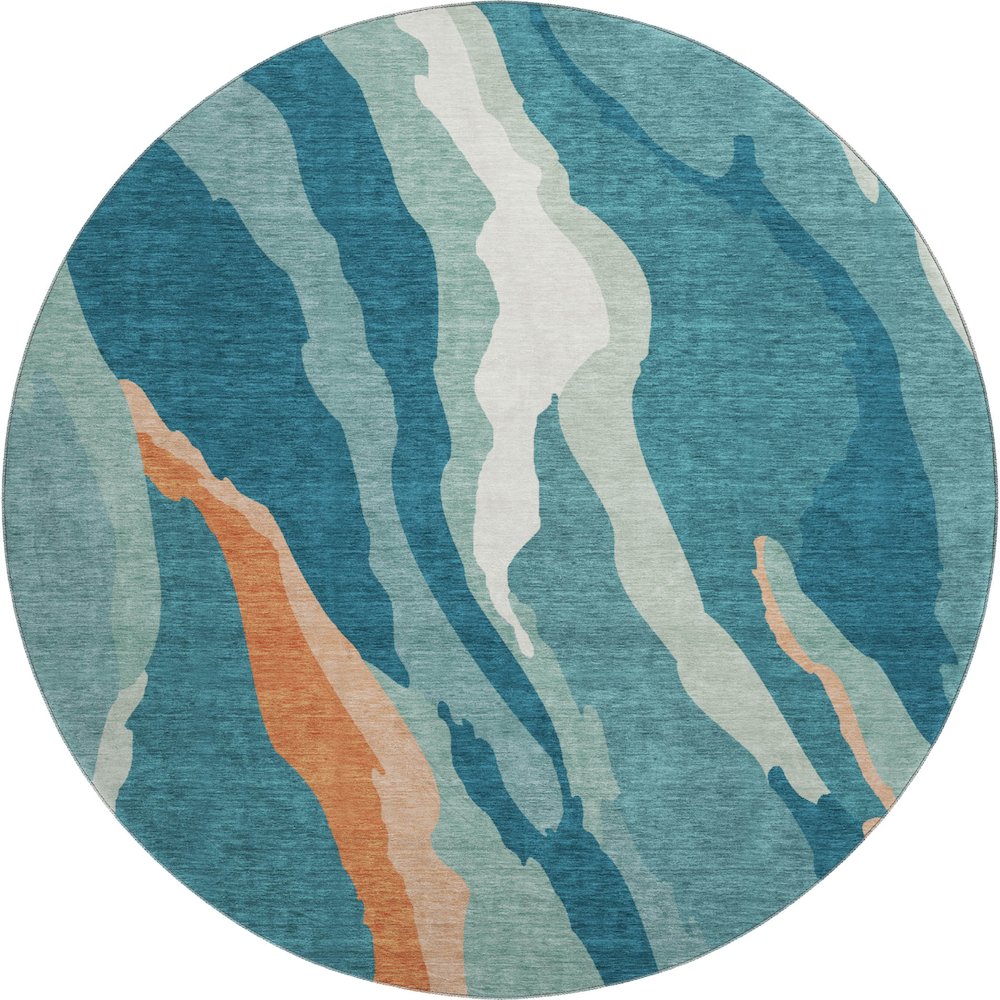 Premium Machine Washable Mayfield AMF1047 Teal 8' x 8' Round Rug. Picture 1