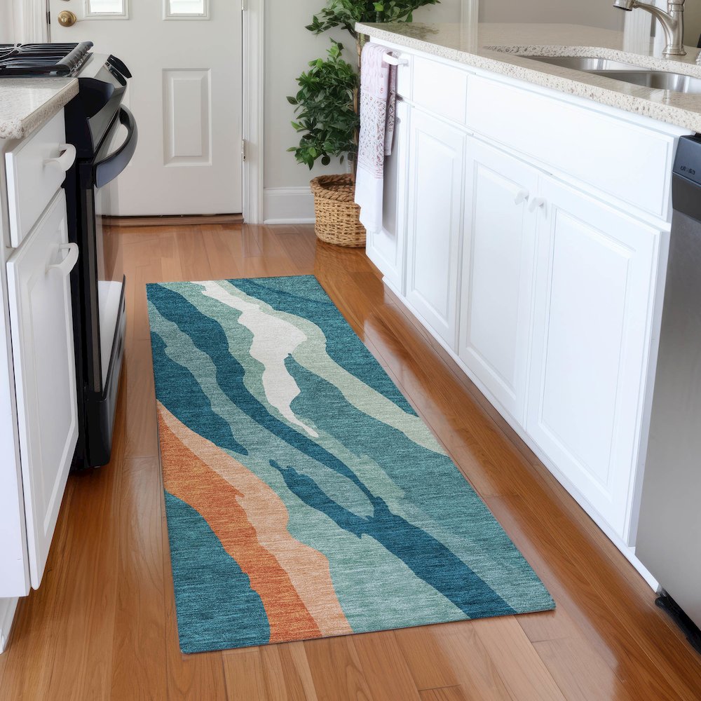 Premium Machine Washable Mayfield AMF1047 Teal 2'3" x 7'6" Runner Rug. Picture 5