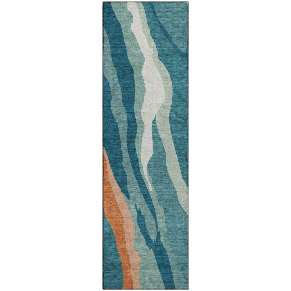 Premium Machine Washable Mayfield AMF1047 Teal 2'3" x 7'6" Runner Rug. Picture 1