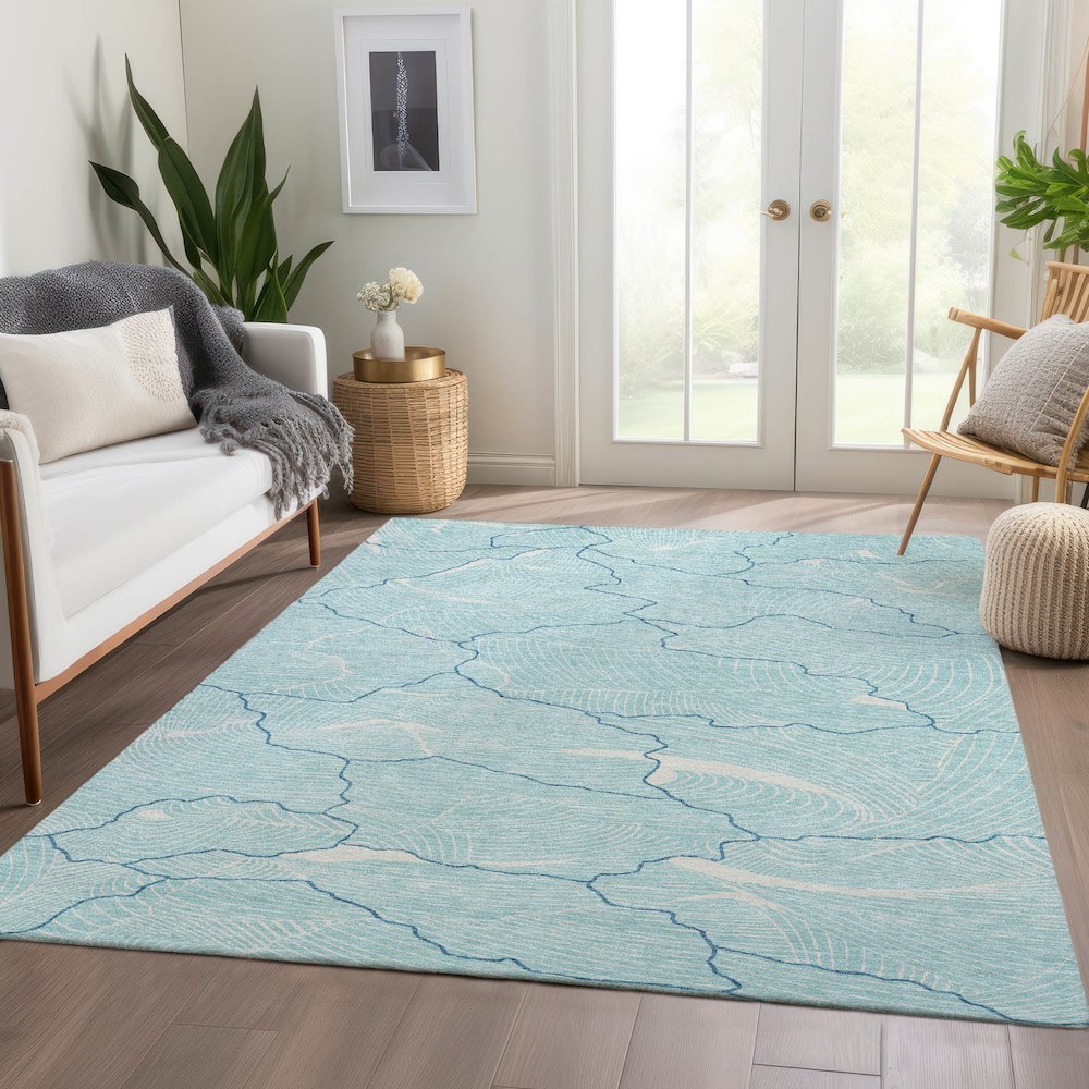 Premium Machine Washable Mayfield AMF1048 Aqua 2'6" x 3'10" Rug. Picture 6