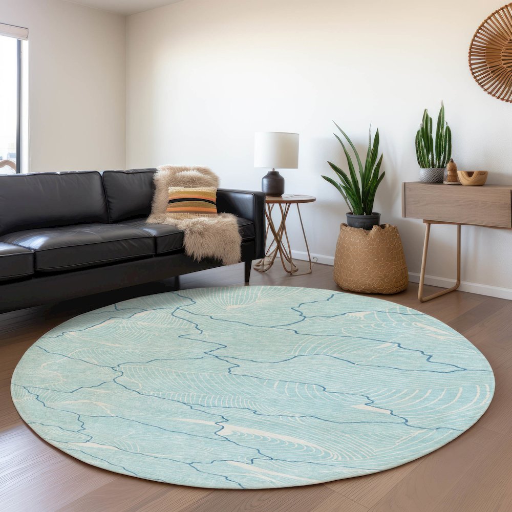 Premium Machine Washable Mayfield AMF1048 Aqua 8' x 8' Round Rug. Picture 5