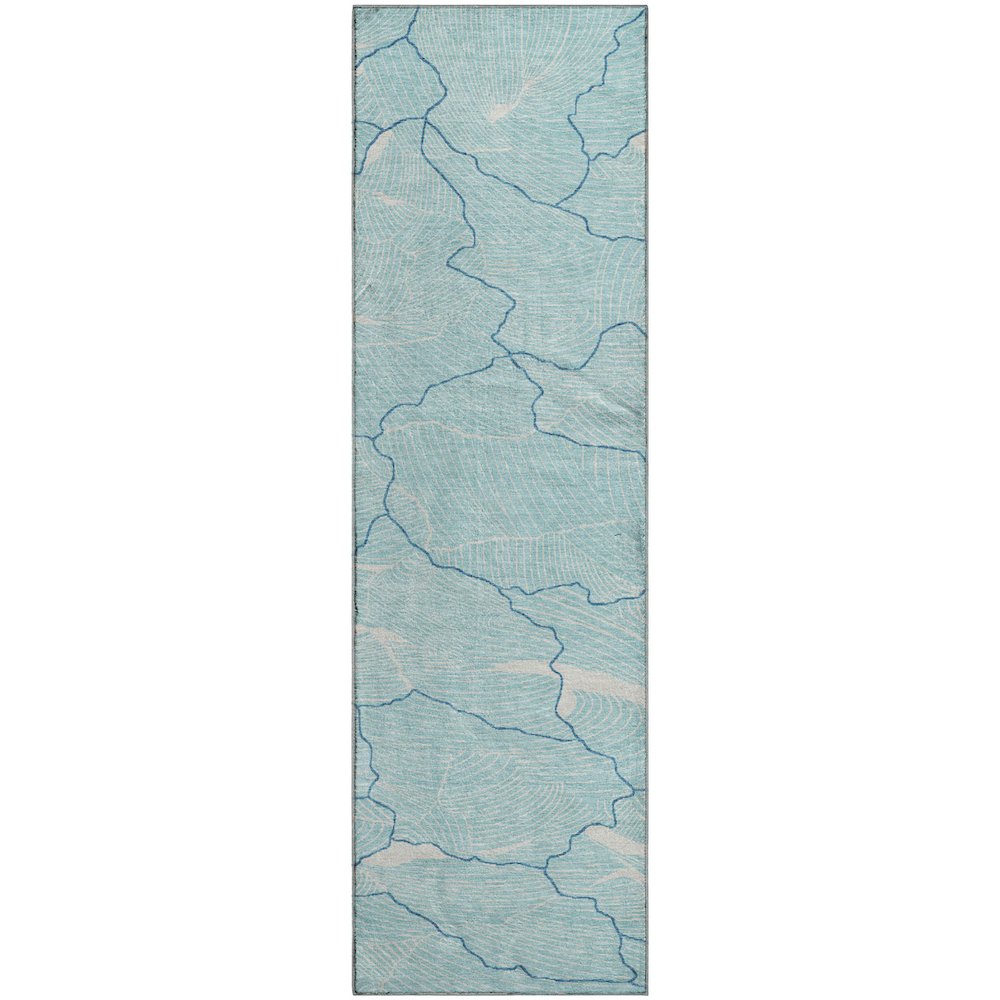Premium Machine Washable Mayfield AMF1048 Aqua 2'3" x 7'6" Runner Rug. Picture 1