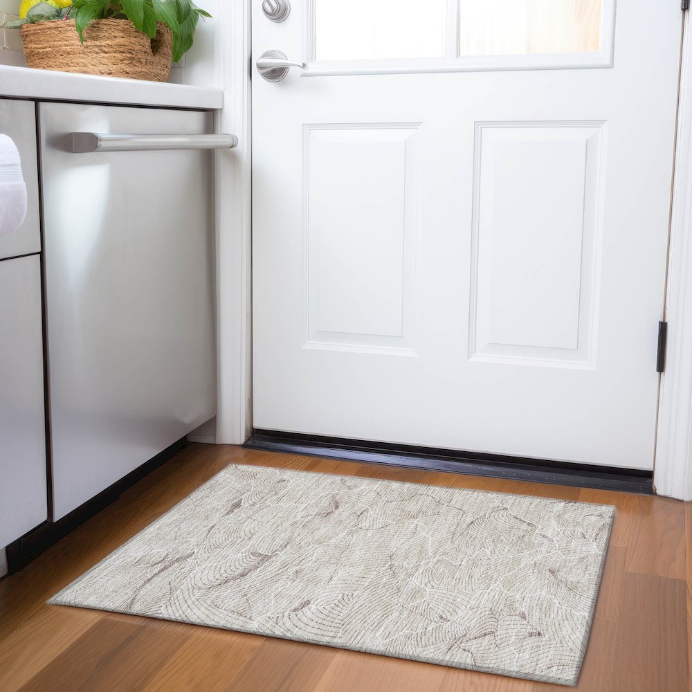 Premium Machine Washable Mayfield AMF1048 Beige 1'8" x 2'6" Rug. Picture 5