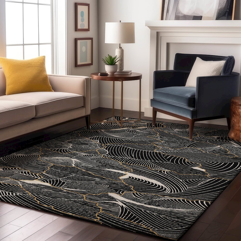 Premium Machine Washable Mayfield AMF1048 Black 2'6" x 3'10" Rug. Picture 5