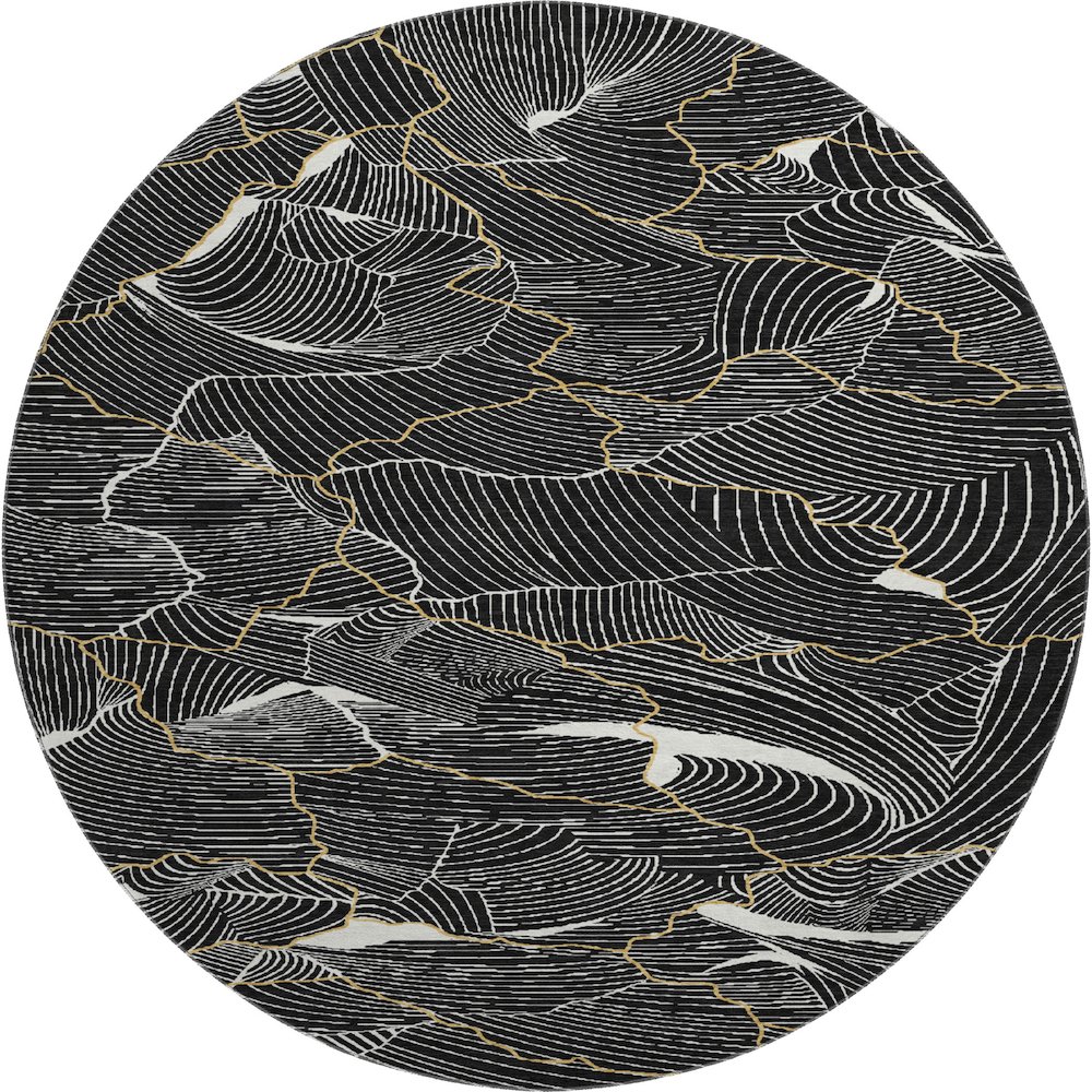 Premium Machine Washable Mayfield AMF1048 Black 8' x 8' Round Rug. Picture 1