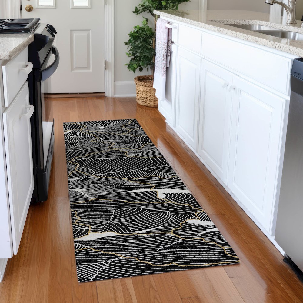 Premium Machine Washable Mayfield AMF1048 Black 2'3" x 7'6" Runner Rug. Picture 5