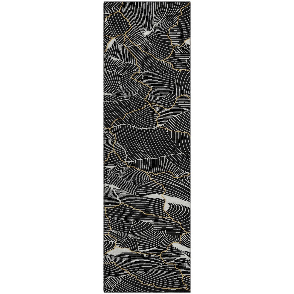 Premium Machine Washable Mayfield AMF1048 Black 2'3" x 7'6" Runner Rug. Picture 1