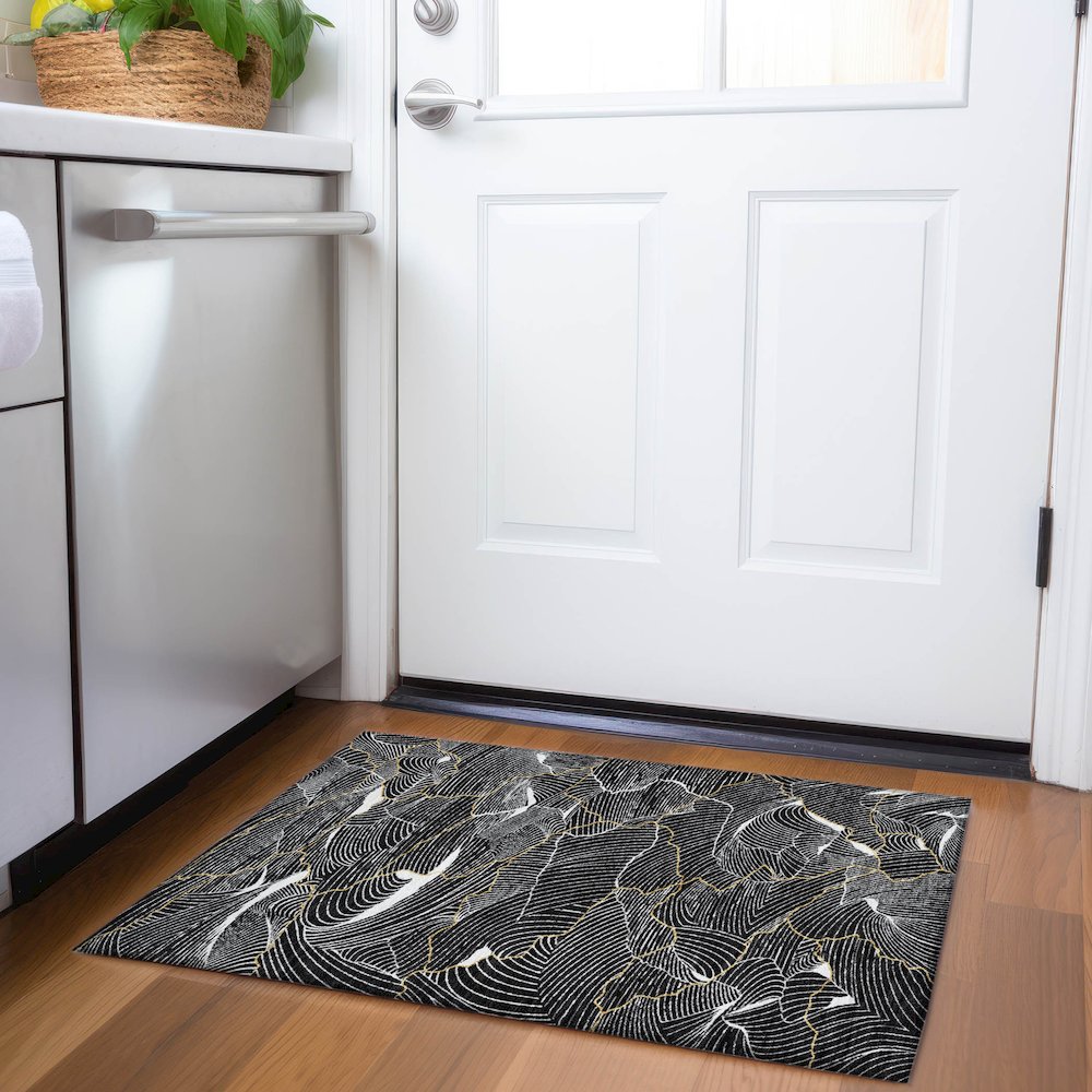 Premium Machine Washable Mayfield AMF1048 Black 1'8" x 2'6" Rug. Picture 5