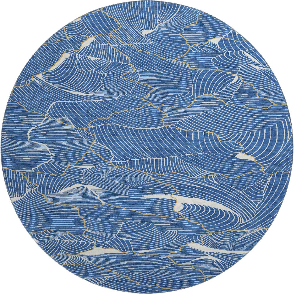 Premium Machine Washable Mayfield AMF1048 Blue 8' x 8' Round Rug. Picture 1