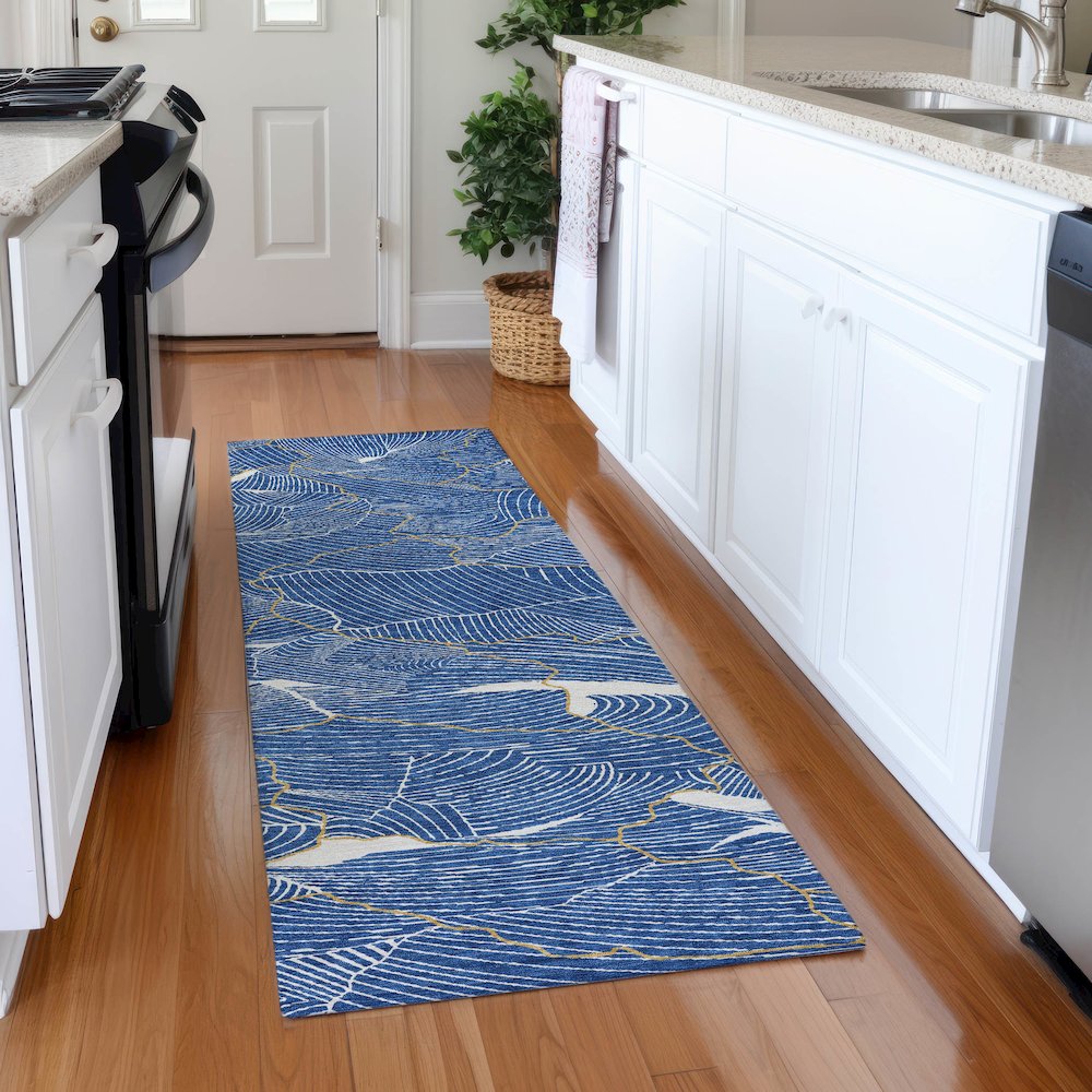 Premium Machine Washable Mayfield AMF1048 Blue 2'3" x 7'6" Runner Rug. Picture 5