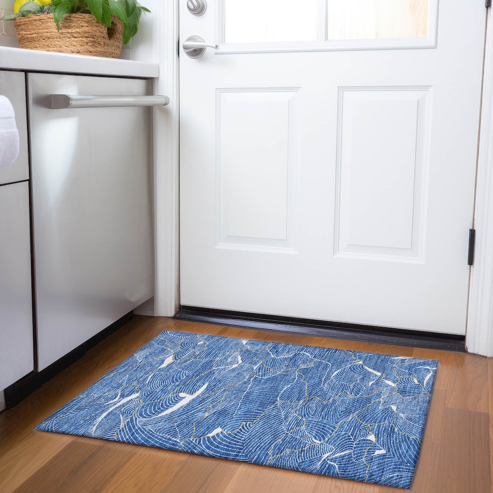 Premium Machine Washable Mayfield AMF1048 Blue 1'8" x 2'6" Rug. Picture 5