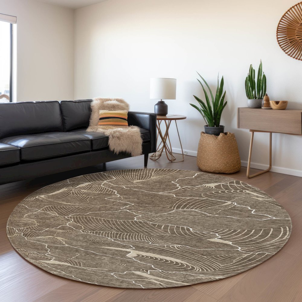Premium Machine Washable Mayfield AMF1048 Brown 8' x 8' Round Rug. Picture 5
