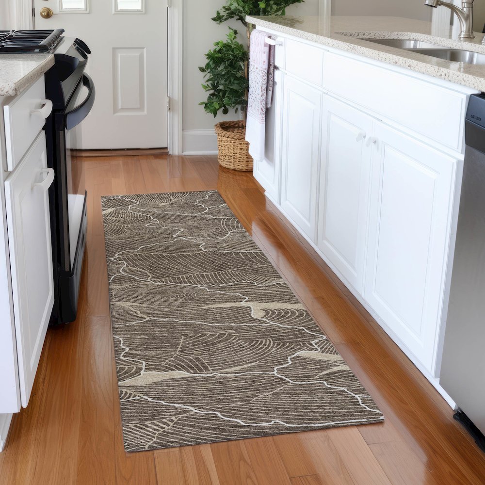 Premium Machine Washable Mayfield AMF1048 Brown 2'3" x 7'6" Runner Rug. Picture 5