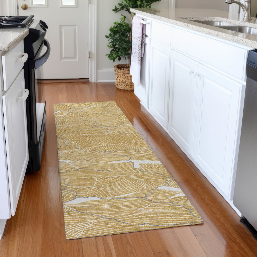 Premium Machine Washable Mayfield AMF1048 Gold 2'3" x 7'6" Runner Rug. Picture 5