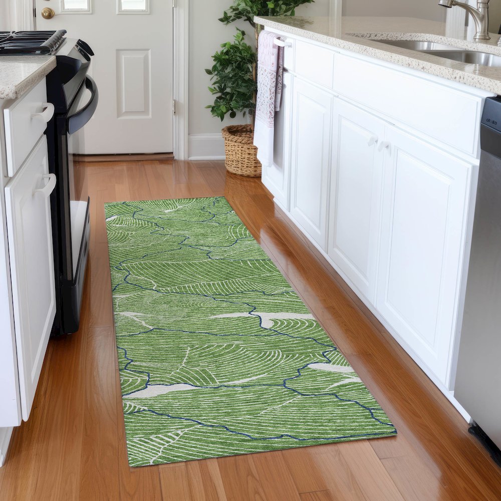 Premium Machine Washable Mayfield AMF1048 Green 2'3" x 7'6" Runner Rug. Picture 5