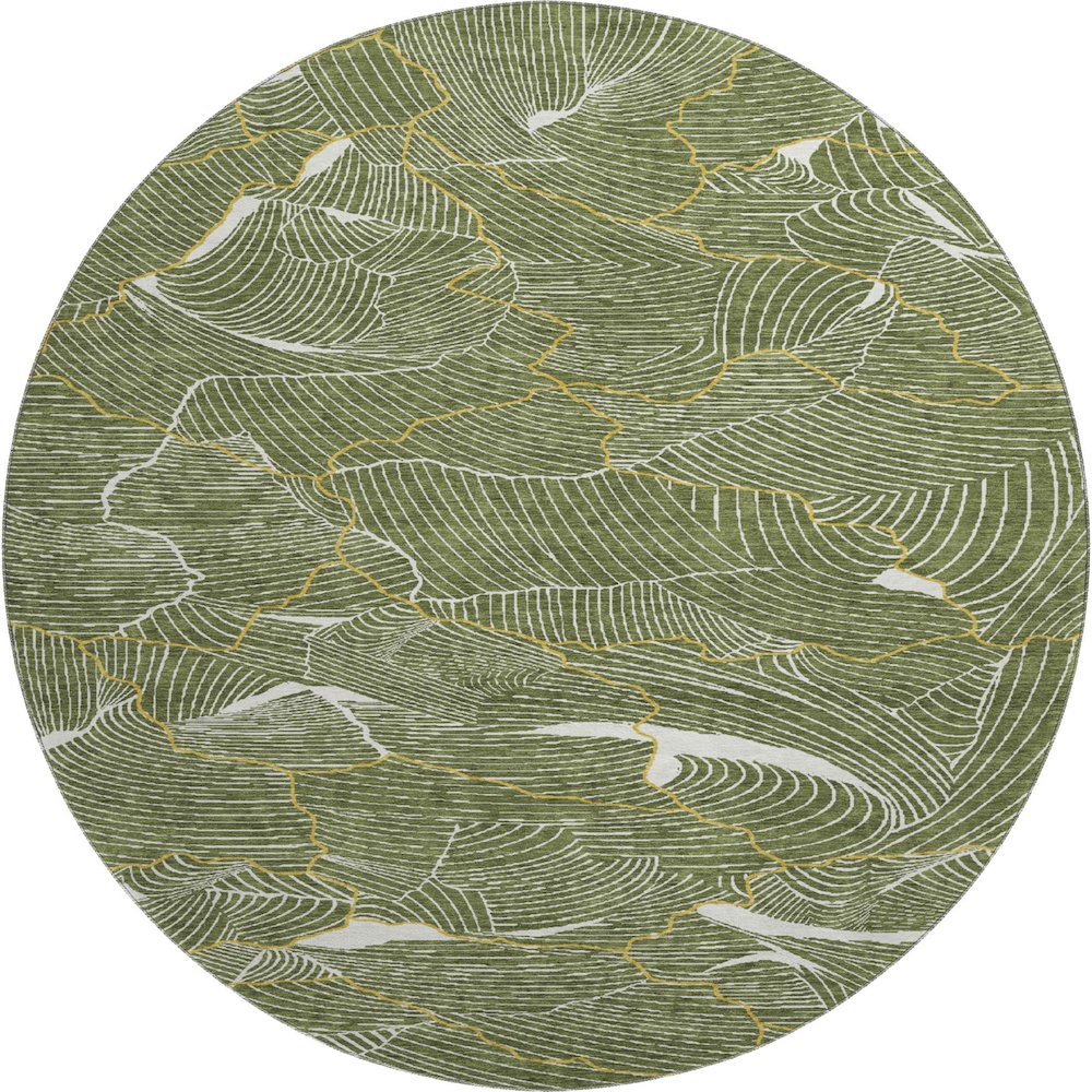 Premium Machine Washable Mayfield AMF1048 Olive 8' x 8' Round Rug. Picture 1