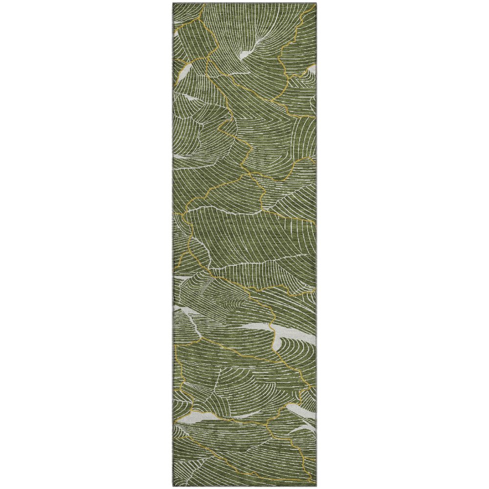 Premium Machine Washable Mayfield AMF1048 Olive 2'3" x 7'6" Runner Rug. Picture 1