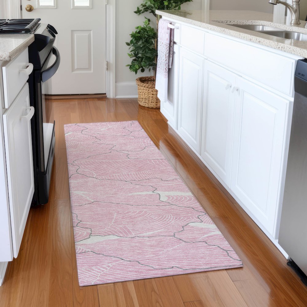 Premium Machine Washable Mayfield AMF1048 Pink 2'3" x 7'6" Runner Rug. Picture 5