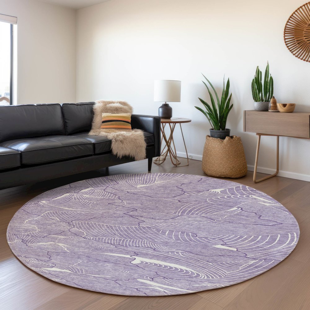 Premium Machine Washable Mayfield AMF1048 Purple 8' x 8' Round Rug. Picture 5