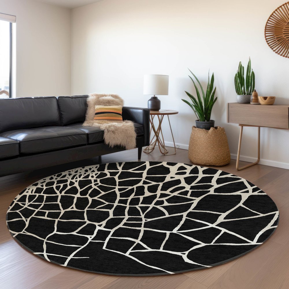 Premium Machine Washable Mayfield AMF1049 Black 8' x 8' Round Rug. Picture 5
