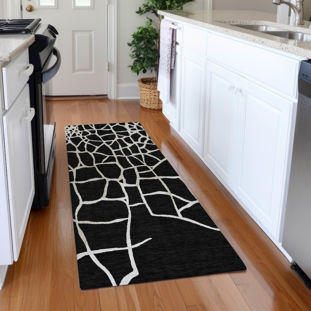 Premium Machine Washable Mayfield AMF1049 Black 2'3" x 7'6" Runner Rug. Picture 5