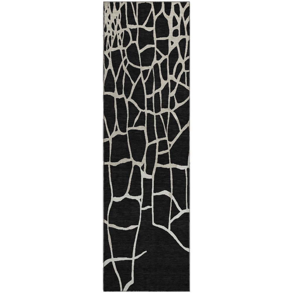 Premium Machine Washable Mayfield AMF1049 Black 2'3" x 7'6" Runner Rug. Picture 1