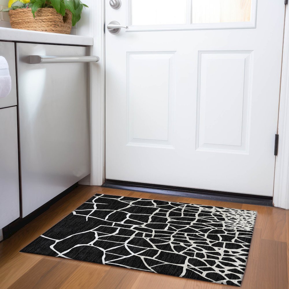 Premium Machine Washable Mayfield AMF1049 Black 1'8" x 2'6" Rug. Picture 5
