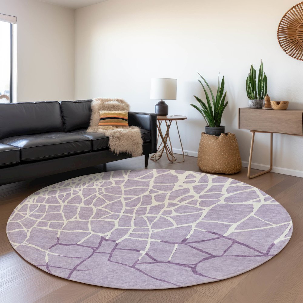 Premium Machine Washable Mayfield AMF1049 Lavender 8' x 8' Round Rug. Picture 5
