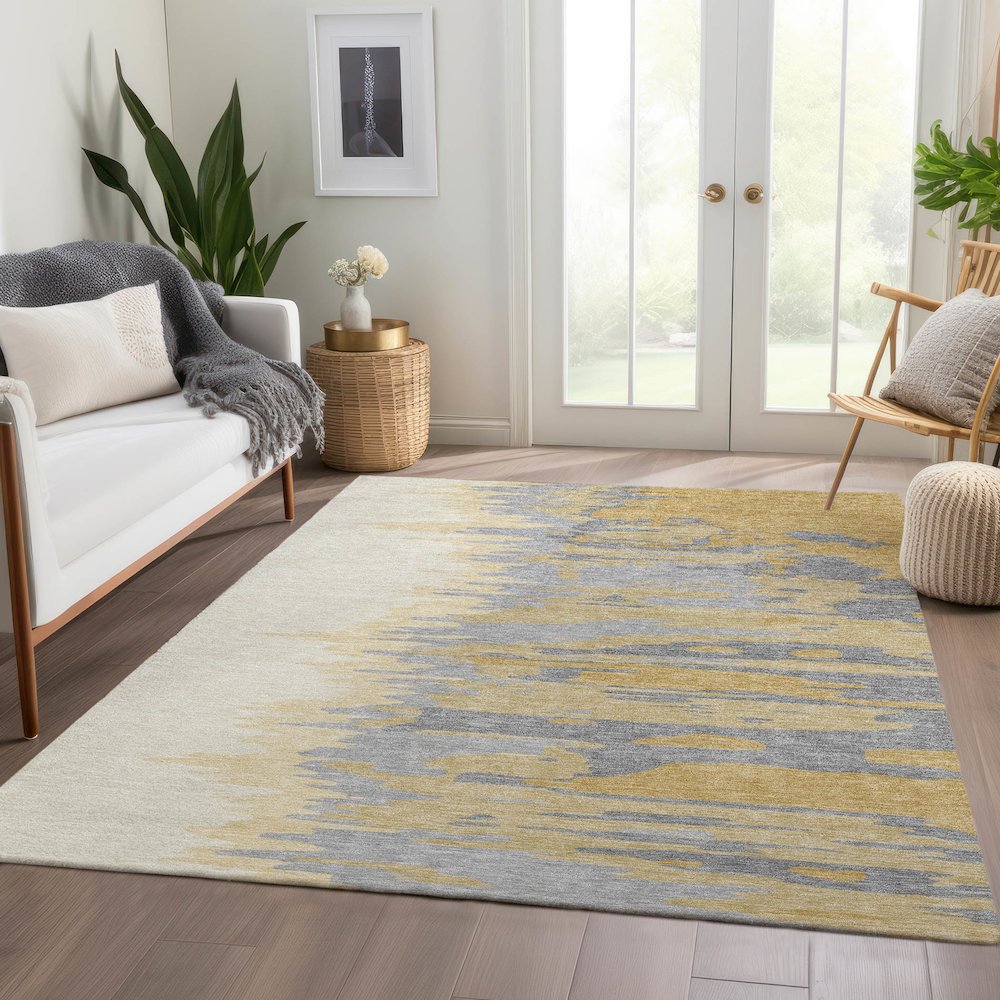 Premium Machine Washable Mayfield AMF1050 Gold 2'6" x 3'10" Rug. Picture 6