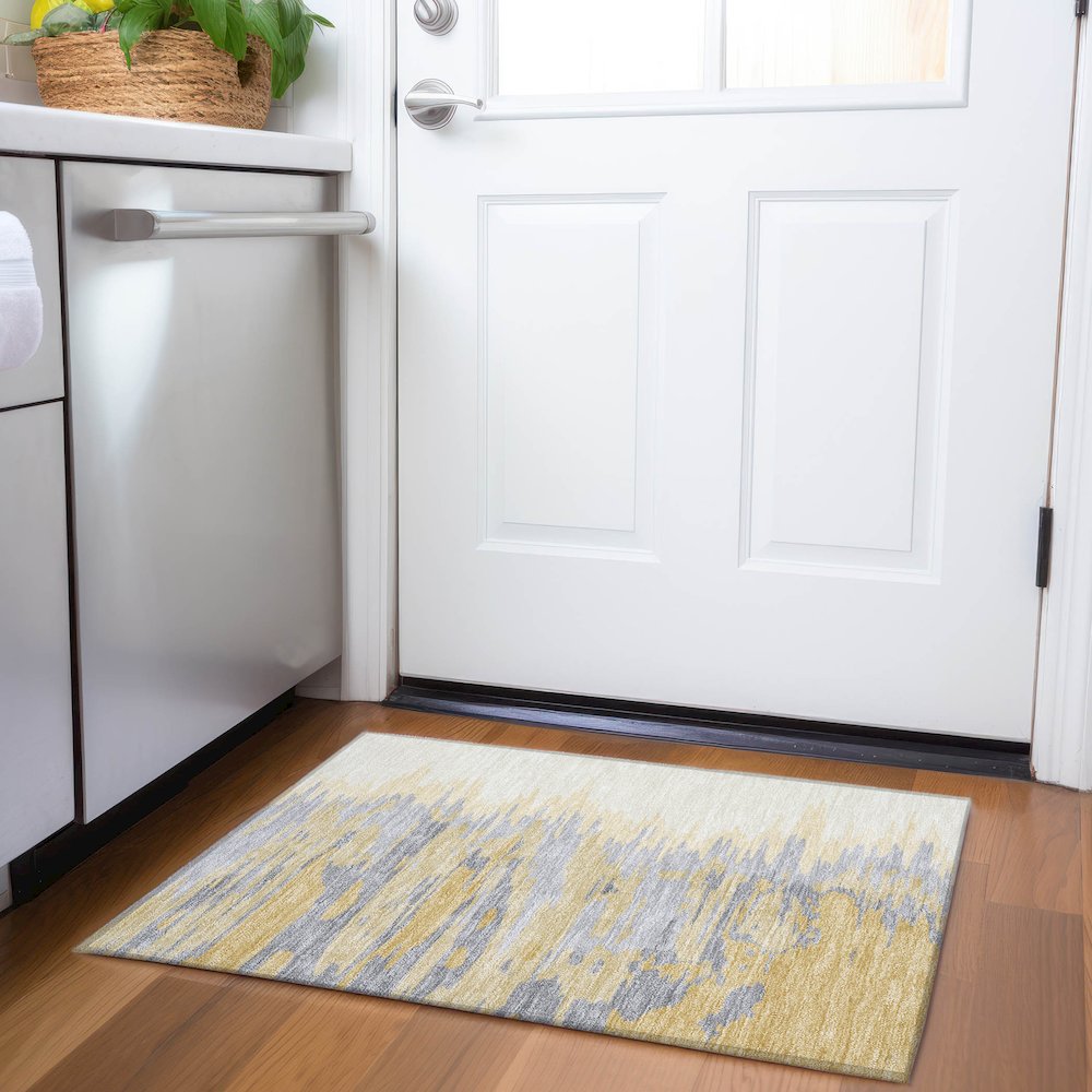 Premium Machine Washable Mayfield AMF1050 Gold 1'8" x 2'6" Rug. Picture 5