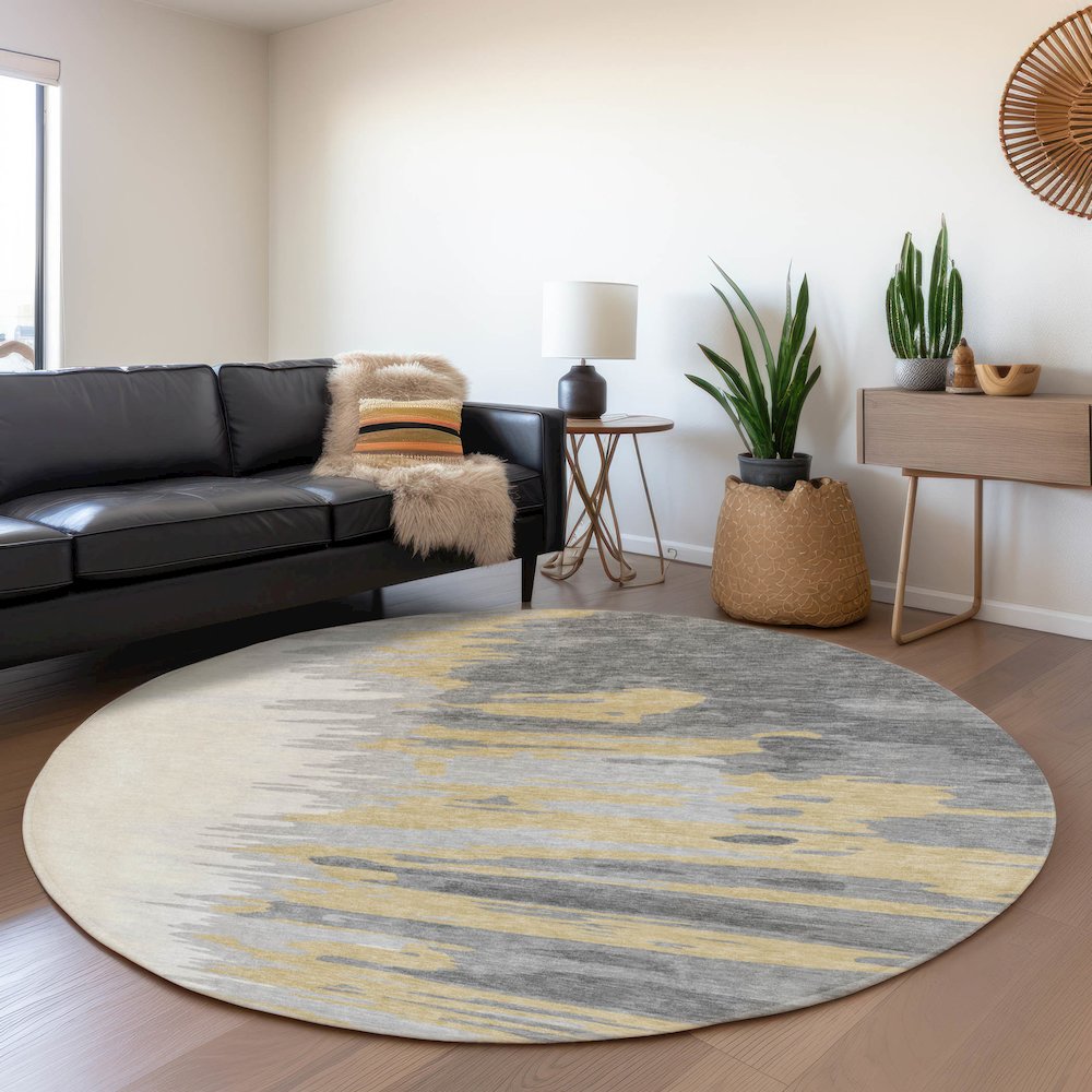 Premium Machine Washable Mayfield AMF1050 Gray 8' x 8' Round Rug. Picture 5