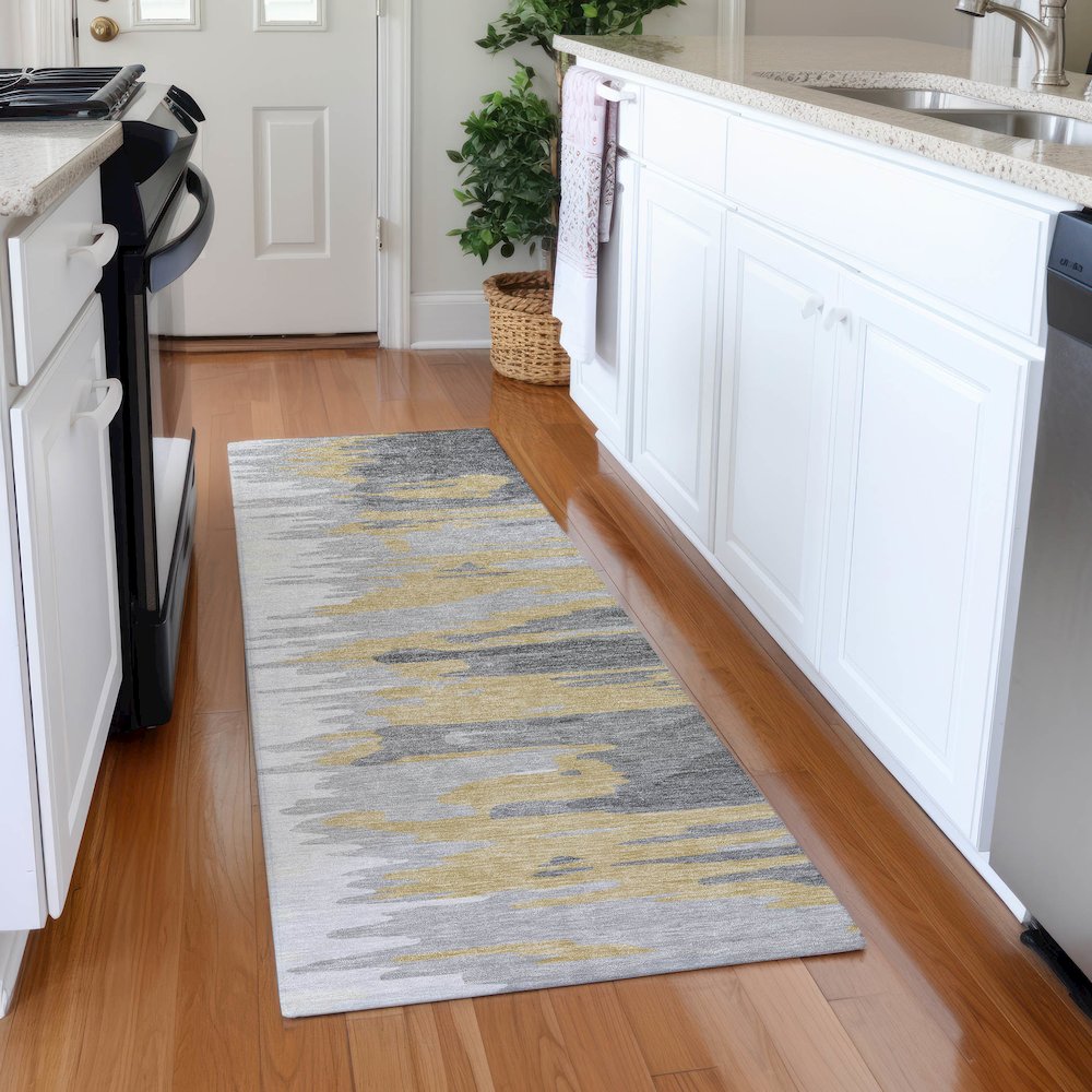 Premium Machine Washable Mayfield AMF1050 Gray 2'3" x 7'6" Runner Rug. Picture 5