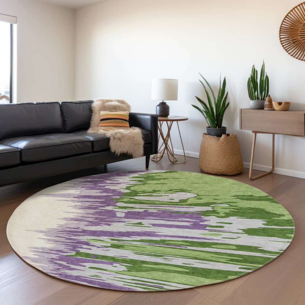 Premium Machine Washable Mayfield AMF1050 Green 8' x 8' Round Rug. Picture 5