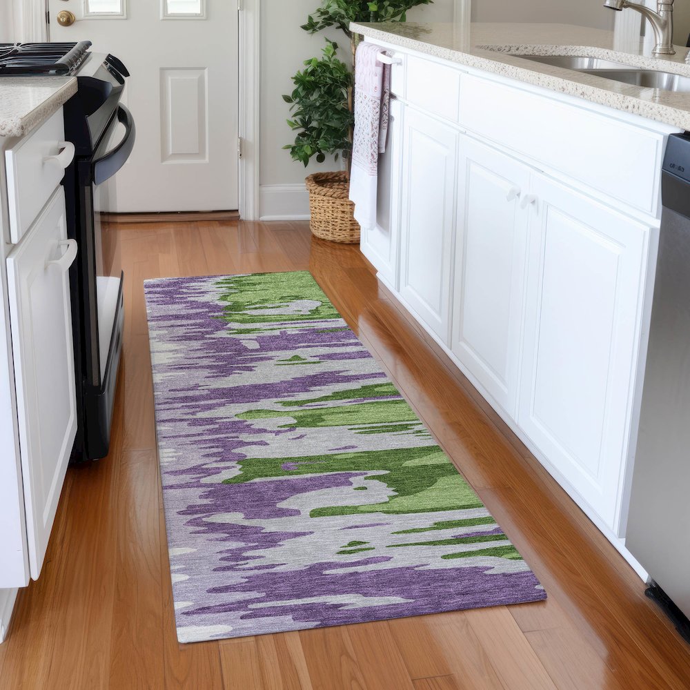 Premium Machine Washable Mayfield AMF1050 Green 2'3" x 7'6" Runner Rug. Picture 5