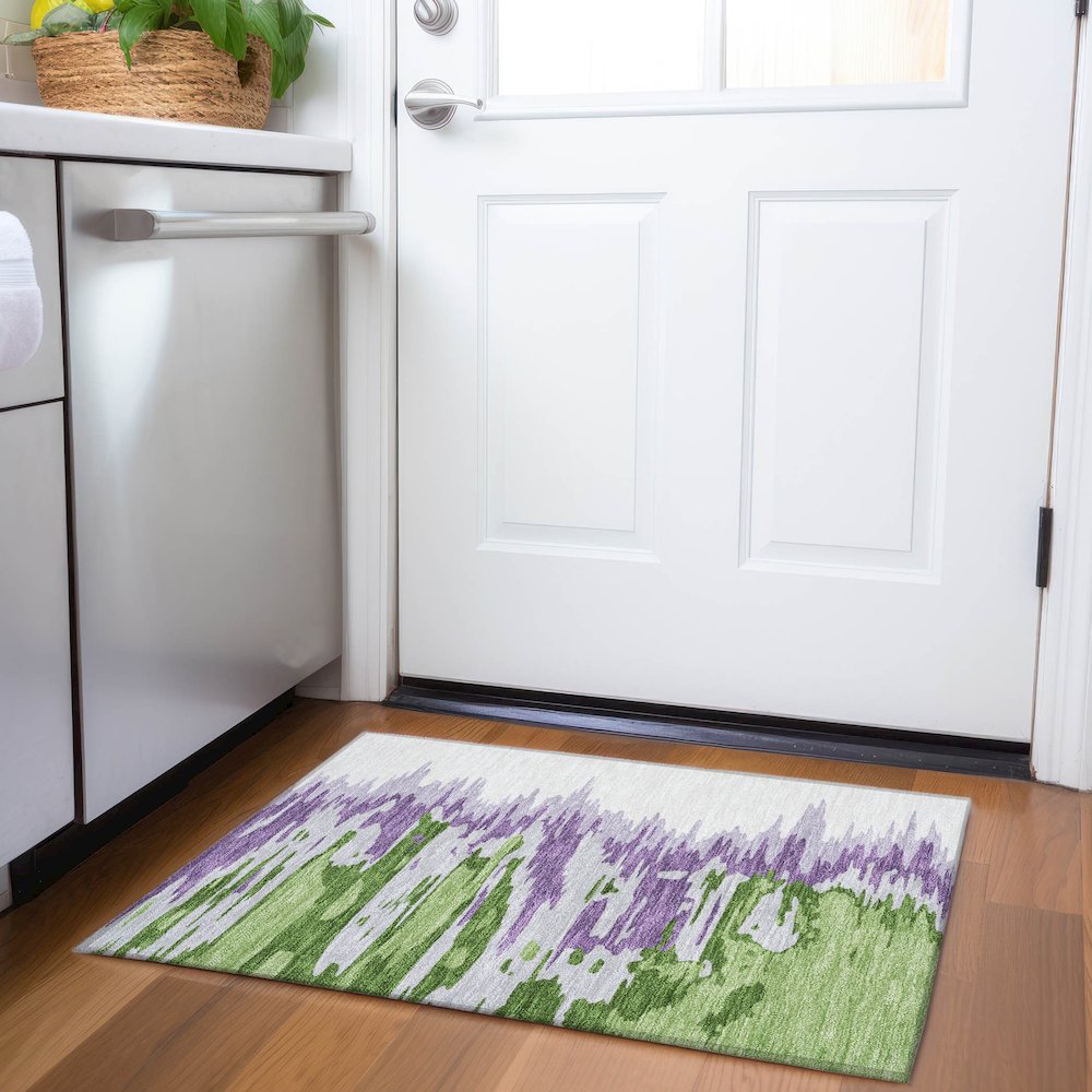 Premium Machine Washable Mayfield AMF1050 Green 1'8" x 2'6" Rug. Picture 5