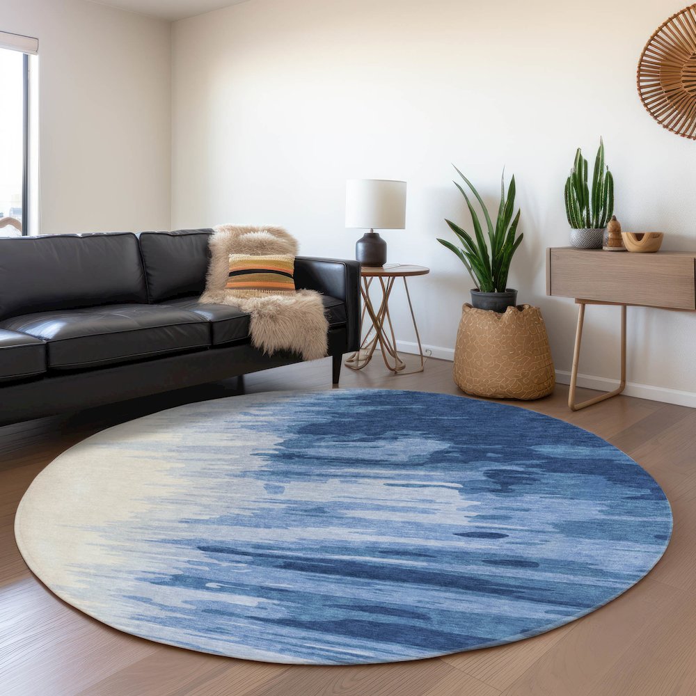 Premium Machine Washable Mayfield AMF1050 Navy 8' x 8' Round Rug. Picture 5