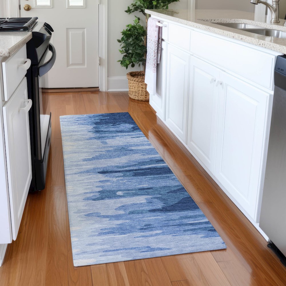 Premium Machine Washable Mayfield AMF1050 Navy 2'3" x 7'6" Runner Rug. Picture 5