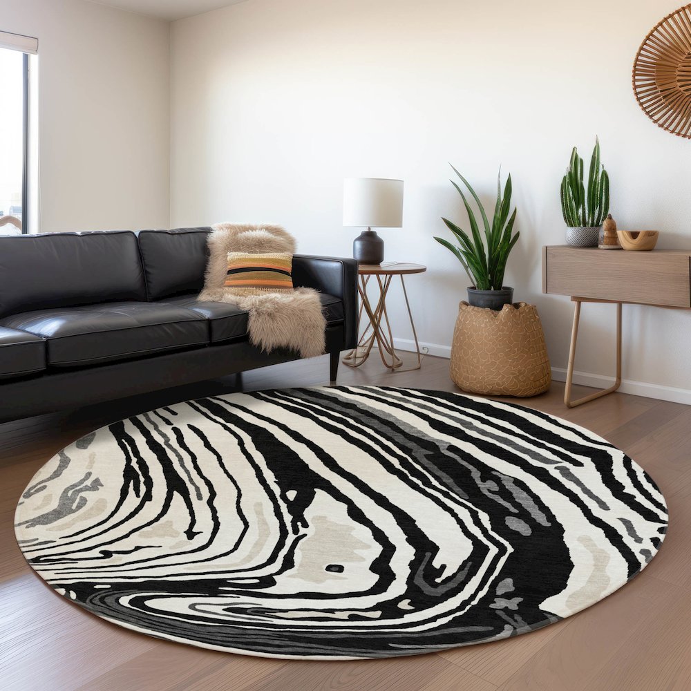 Premium Machine Washable Mayfield AMF1051 Black 8' x 8' Round Rug. Picture 5