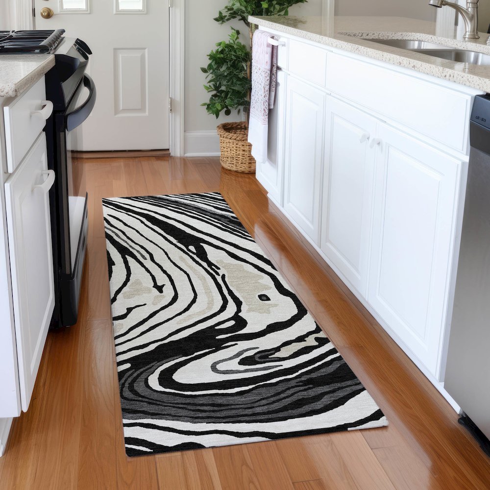 Premium Machine Washable Mayfield AMF1051 Black 2'3" x 7'6" Runner Rug. Picture 5
