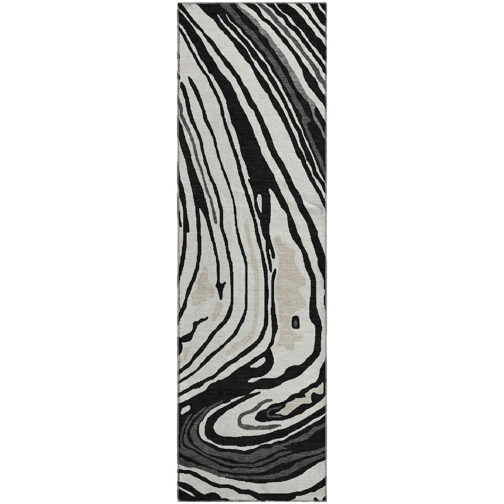 Premium Machine Washable Mayfield AMF1051 Black 2'3" x 7'6" Runner Rug. Picture 1