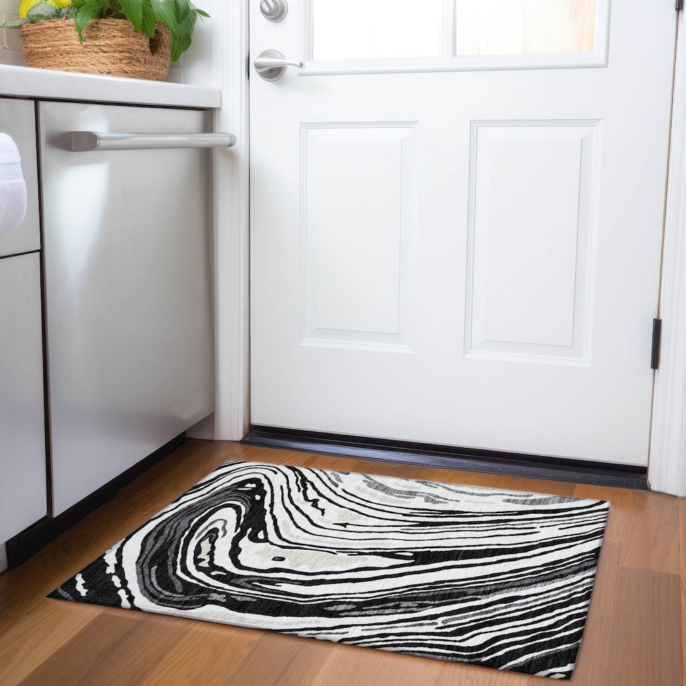 Premium Machine Washable Mayfield AMF1051 Black 1'8" x 2'6" Rug. Picture 5