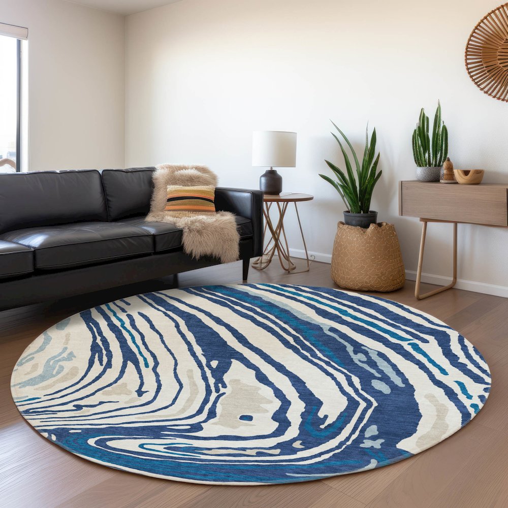 Premium Machine Washable Mayfield AMF1051 Navy 8' x 8' Round Rug. Picture 5