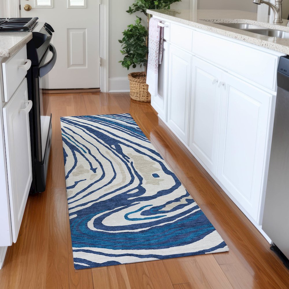 Premium Machine Washable Mayfield AMF1051 Navy 2'3" x 7'6" Runner Rug. Picture 5