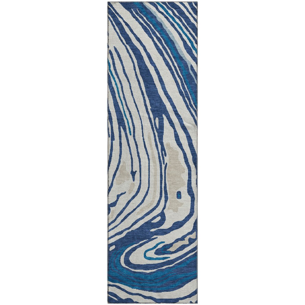 Premium Machine Washable Mayfield AMF1051 Navy 2'3" x 7'6" Runner Rug. Picture 1