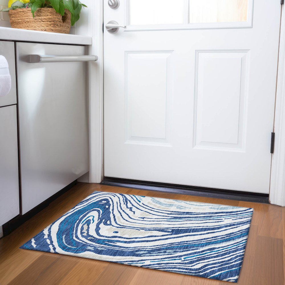 Premium Machine Washable Mayfield AMF1051 Navy 1'8" x 2'6" Rug. Picture 5