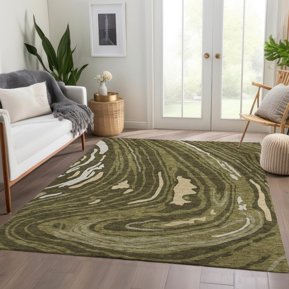 Premium Machine Washable Mayfield AMF1051 Olive 2'6" x 3'10" Rug. Picture 6