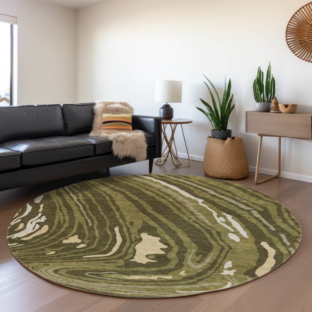 Premium Machine Washable Mayfield AMF1051 Olive 8' x 8' Round Rug. Picture 5